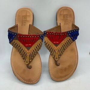 Dolce by Mojomoxy Tan Red Blue Boho Flip Flop Size 7